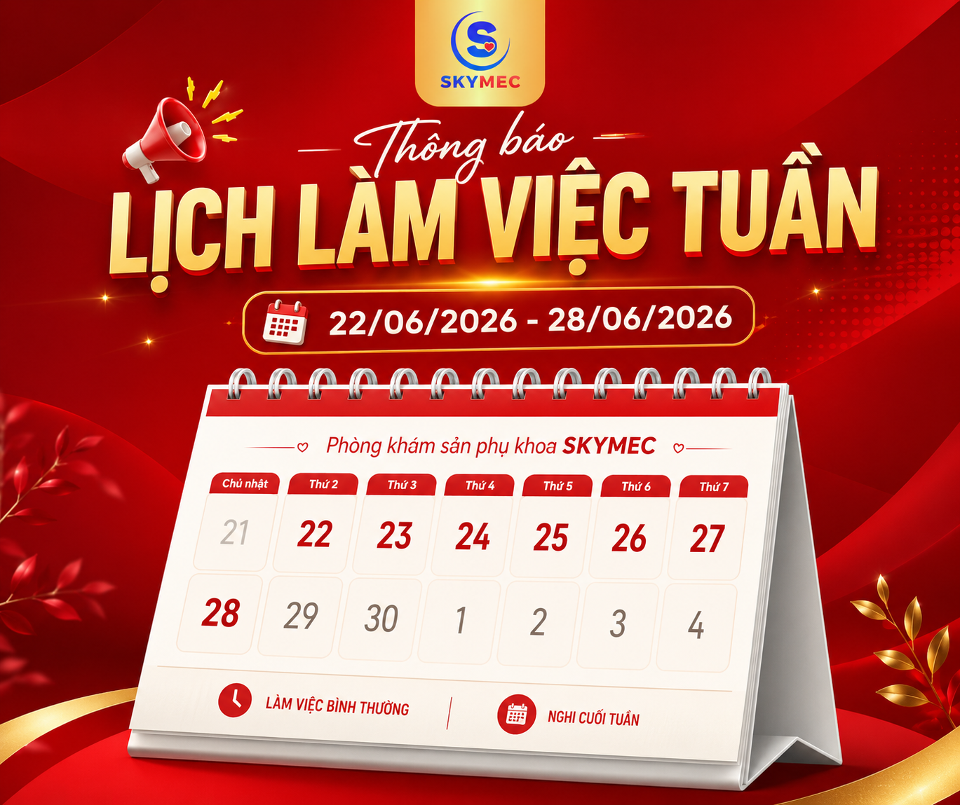 THÔNG BÁO LỊCH LÀM VIỆC TUẦN 4 THÁNG 6